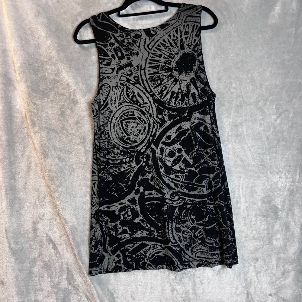 Bryn Walker Womens Black Grey Abstract Graphic Print Tank Top Tunic Made in USA - Picture 9 of 11